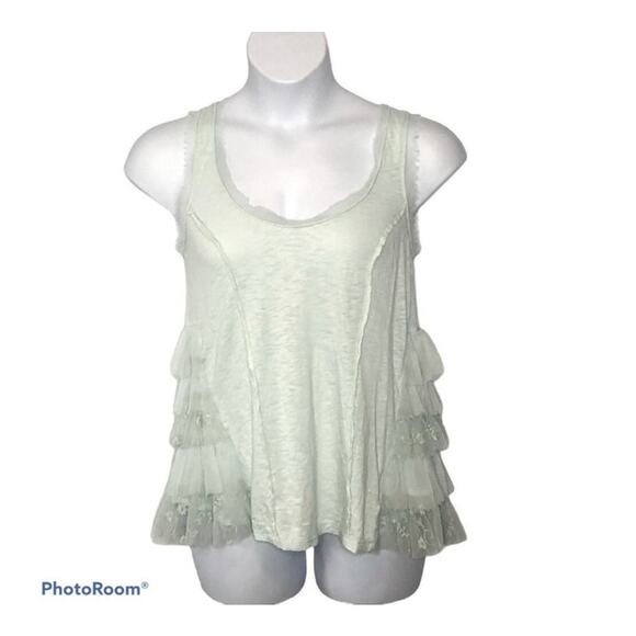 Anthropologie Lilka Mint Green Knit Tank Top Lace Ruffle Trim Small - Picture 2 of 16